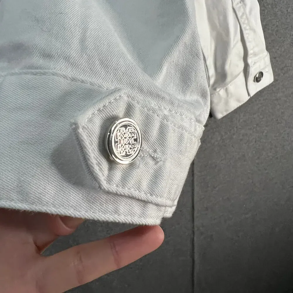 Laurie Felt Wave Denim Jacket with Embroidery White Size Large